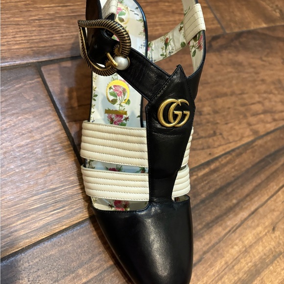 Authentic Gucci GG rare sling back black floral heel size 39 - Picture 11 of 16
